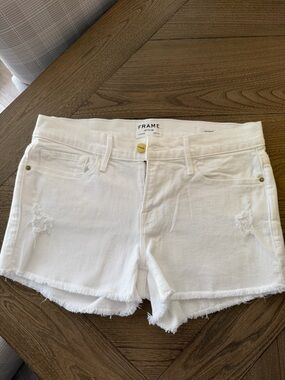 Frame Denim White Frayed Hem Denim Shorts